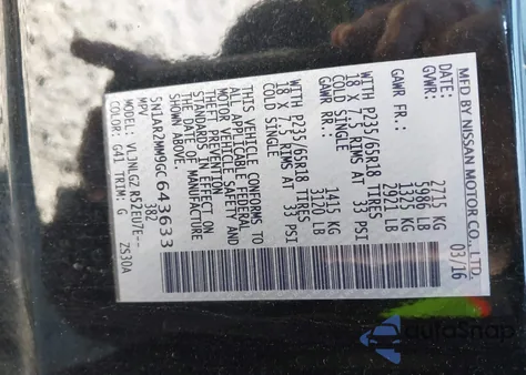 2016 Nissan Pathfinder Sl из США, поврежденный, VIN 5N1AR2MM9GC643633